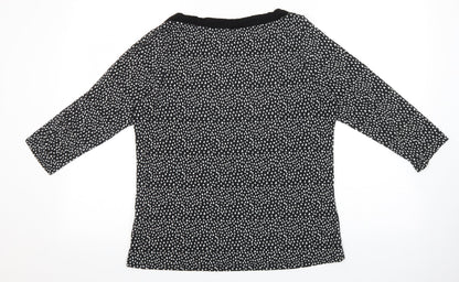 Marks & Spencer Womens Black Geometric Viscose Basic Blouse Size 14 Boat Neck