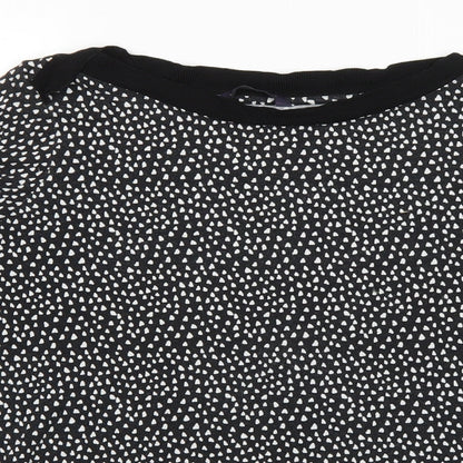 Marks & Spencer Womens Black Geometric Viscose Basic Blouse Size 14 Boat Neck
