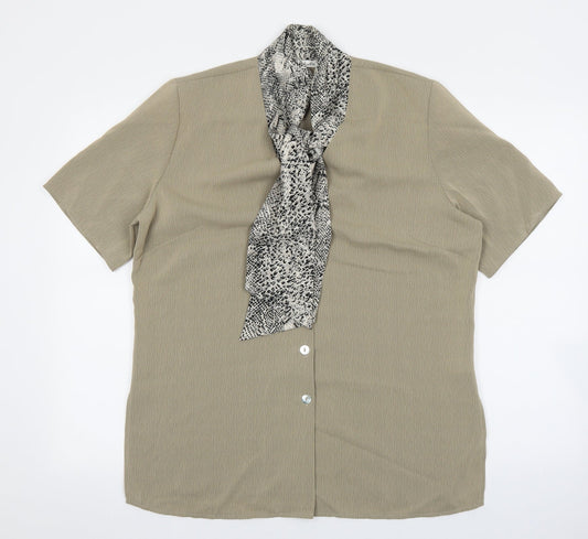 berketex Womens Brown Polyester Basic Button-Up Size 16 Round Neck - Snake Print Scarf Detail