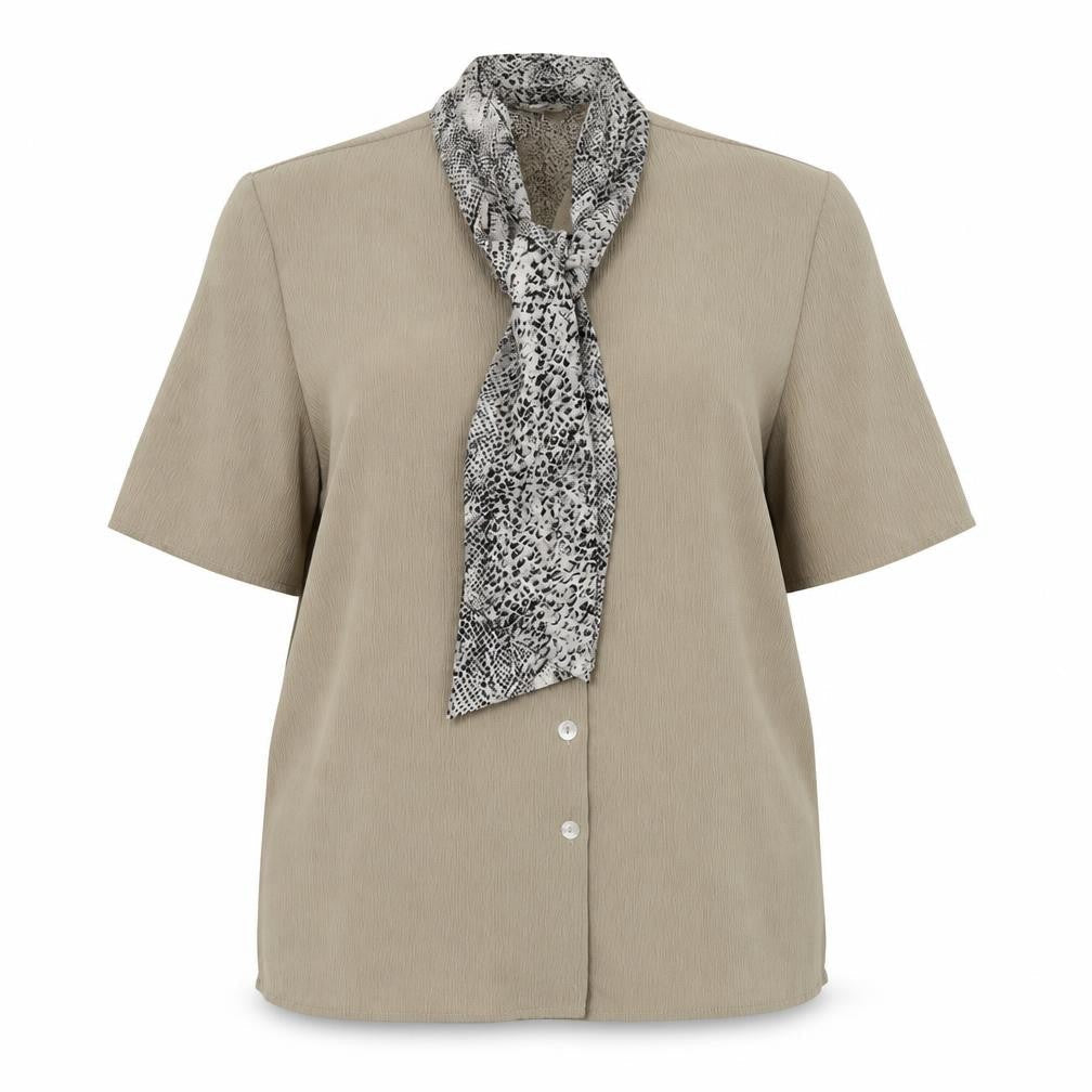 berketex Womens Brown Polyester Basic Button-Up Size 16 Round Neck - Snake Print Scarf Detail
