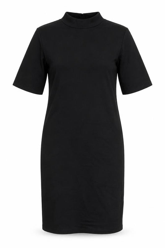 New Look Womens Black Nylon T-Shirt Dress Size 12 Mock Neck Pullover
