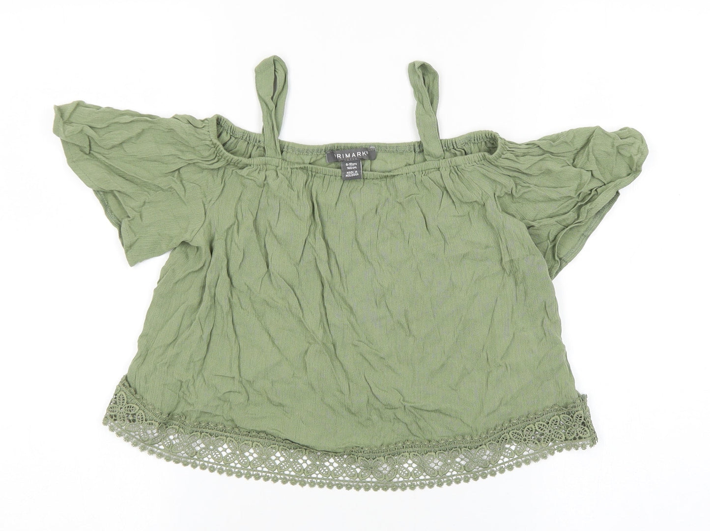 Primark Girls Green Polyester Basic Blouse Size 9-10 Years Square Neck Pullover