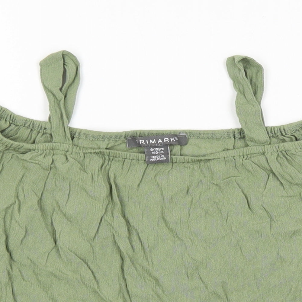 Primark Girls Green Polyester Basic Blouse Size 9-10 Years Square Neck Pullover