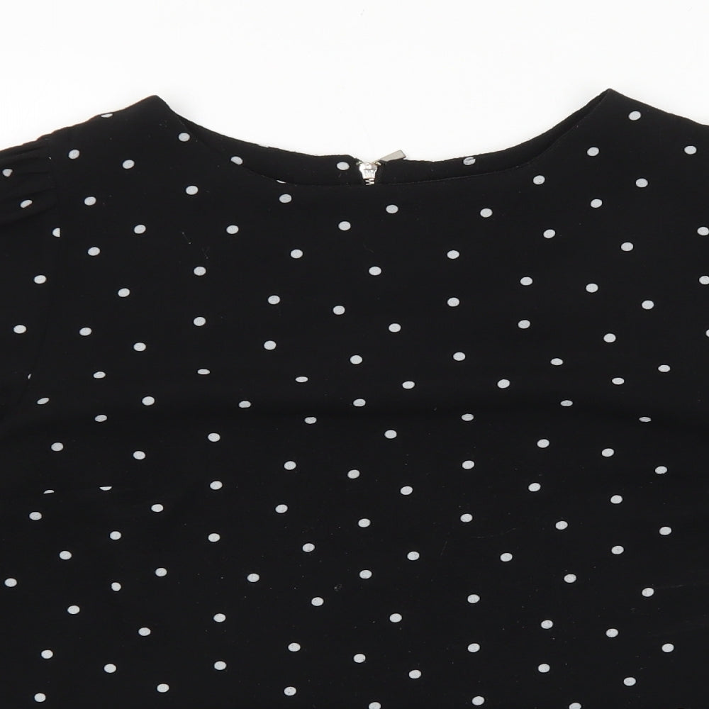 Dorothy Perkins Womens Black Polka Dot Polyester Basic Blouse Size 12 Round Neck