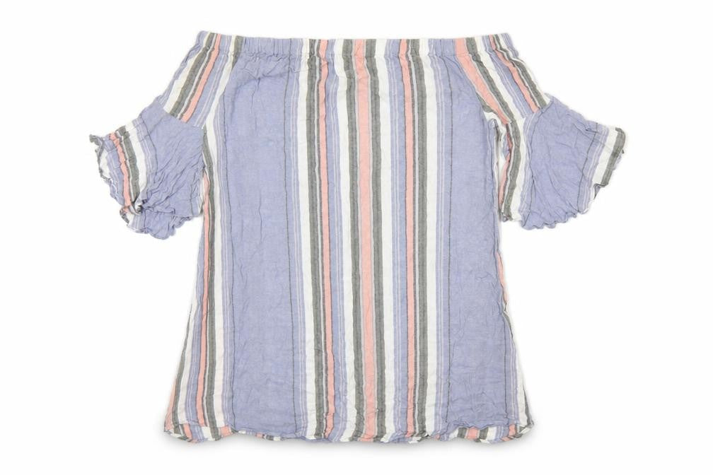 Papaya Womens Blue Striped Viscose Basic Blouse Size 12 Off the Shoulder