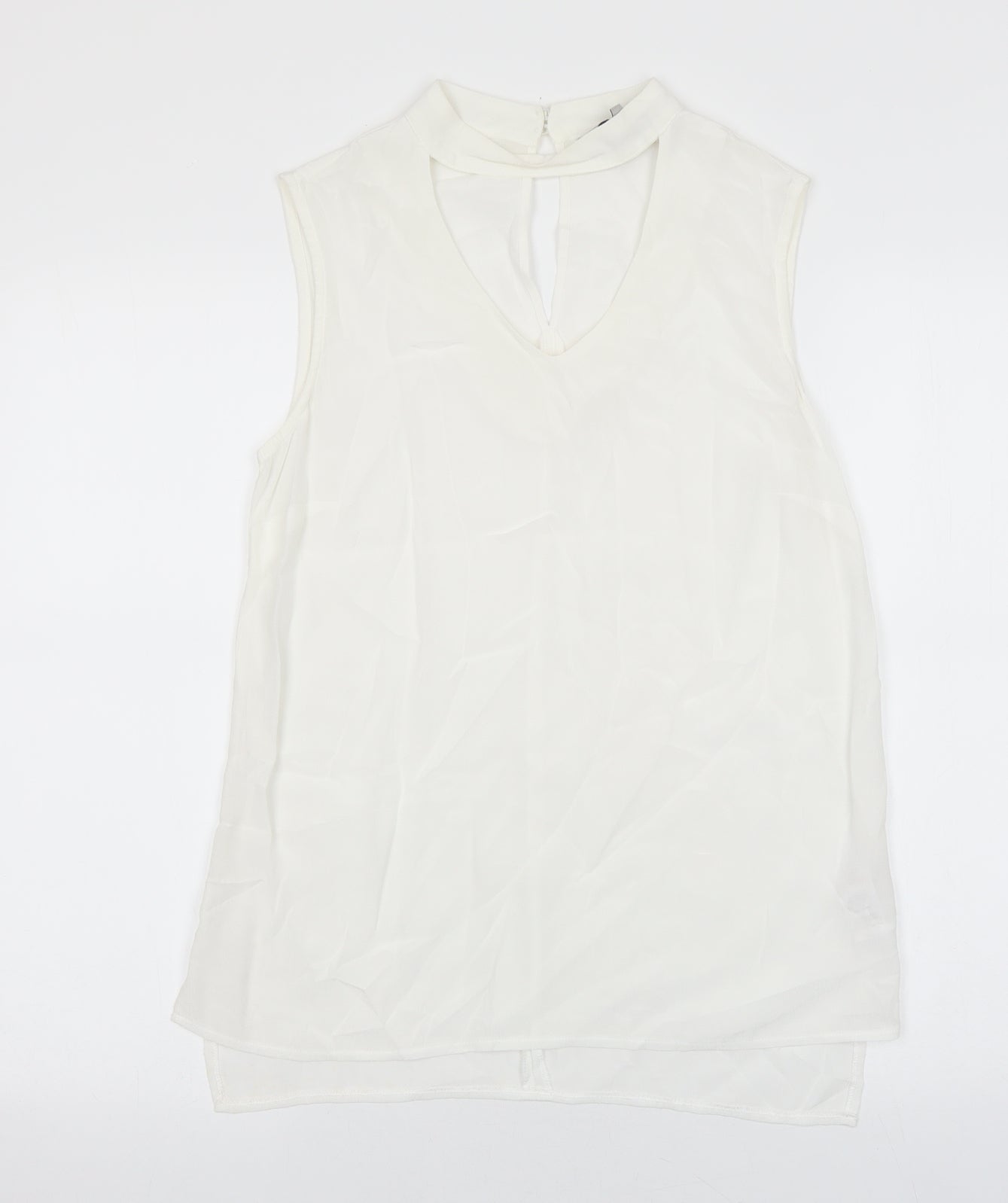 Nutmeg Womens White Polyester Basic Blouse Size 8 V-Neck