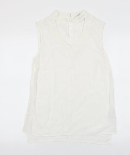 Nutmeg Womens White Polyester Basic Blouse Size 8 V-Neck