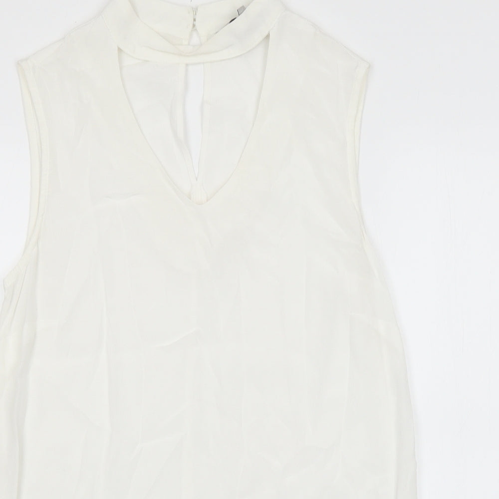 Nutmeg Womens White Polyester Basic Blouse Size 8 V-Neck