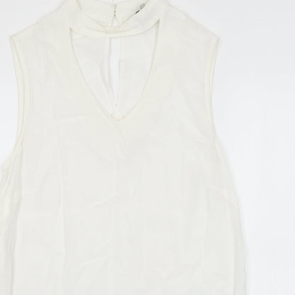Nutmeg Womens White Polyester Basic Blouse Size 8 V-Neck