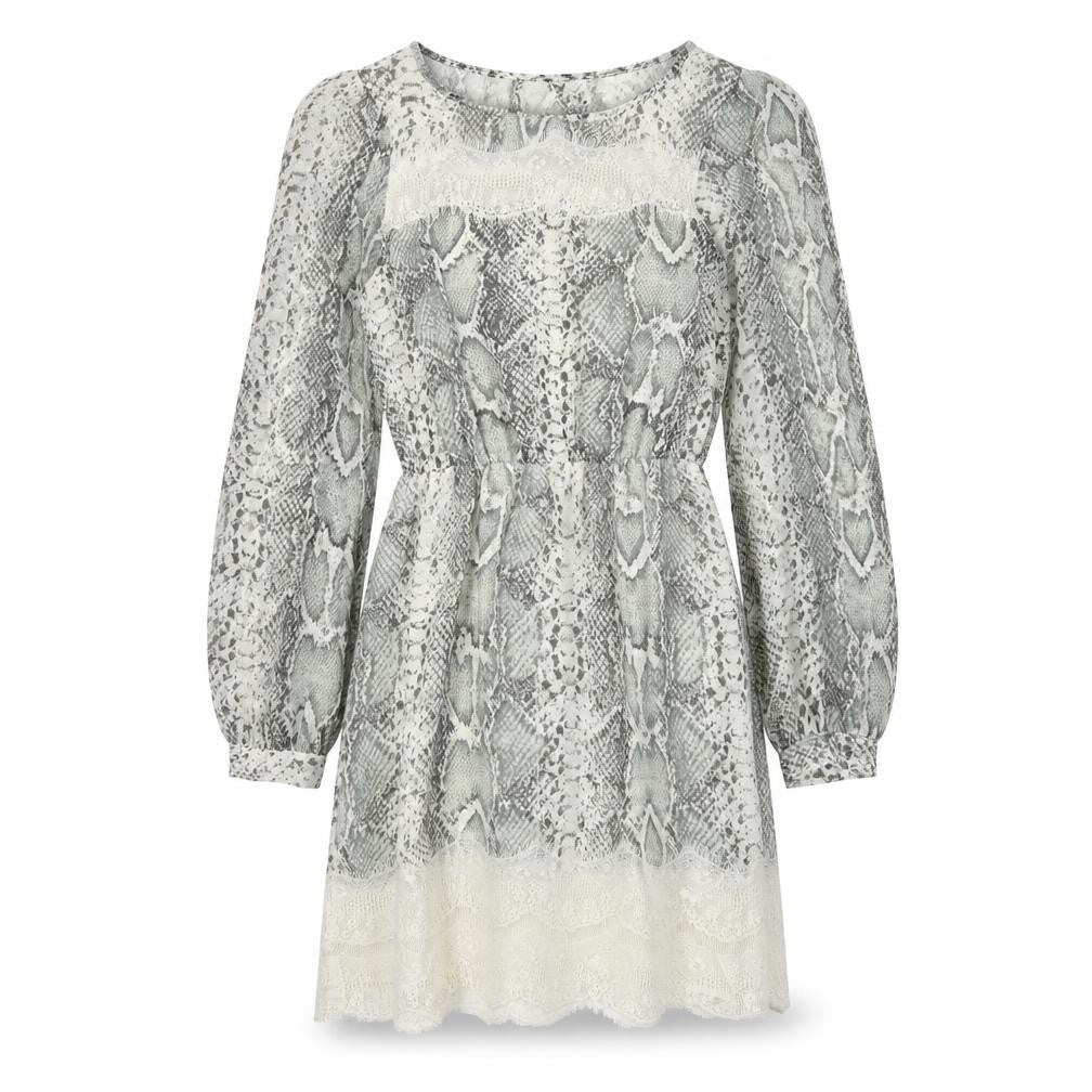 River Island Womens Green Animal Print Polyester Fit & Flare Size 6 Round Neck Pullover - Snakeskin Pattern