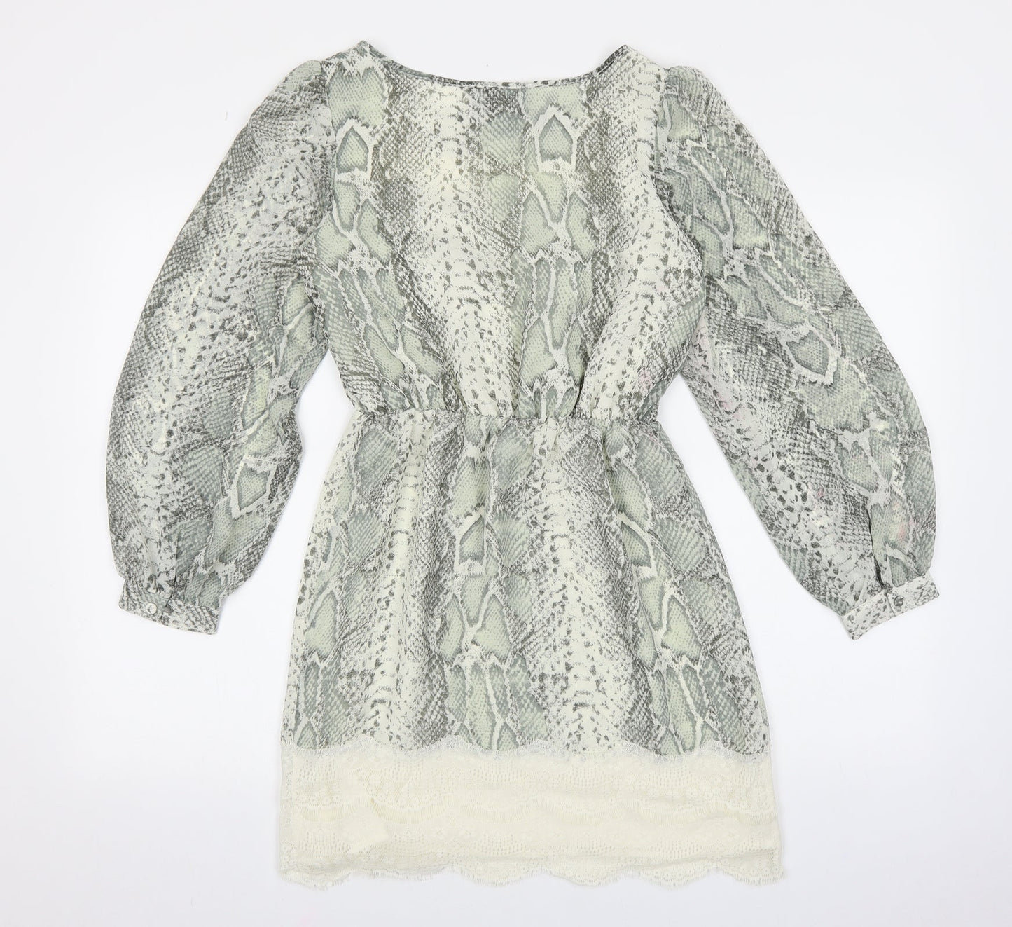 River Island Womens Green Animal Print Polyester Fit & Flare Size 6 Round Neck Pullover - Snakeskin Pattern