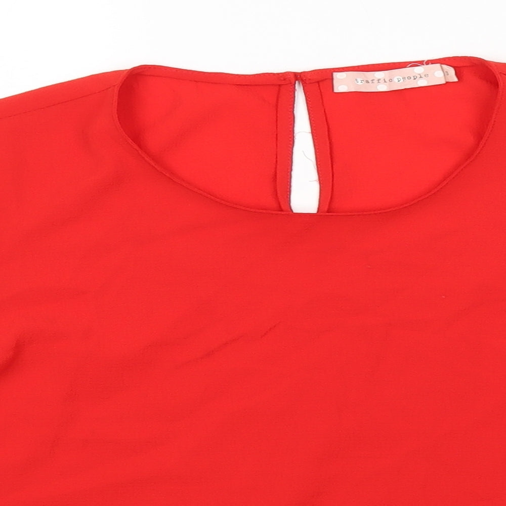 Traffic People Womens Red Polyester Basic Blouse Size S Round Neck