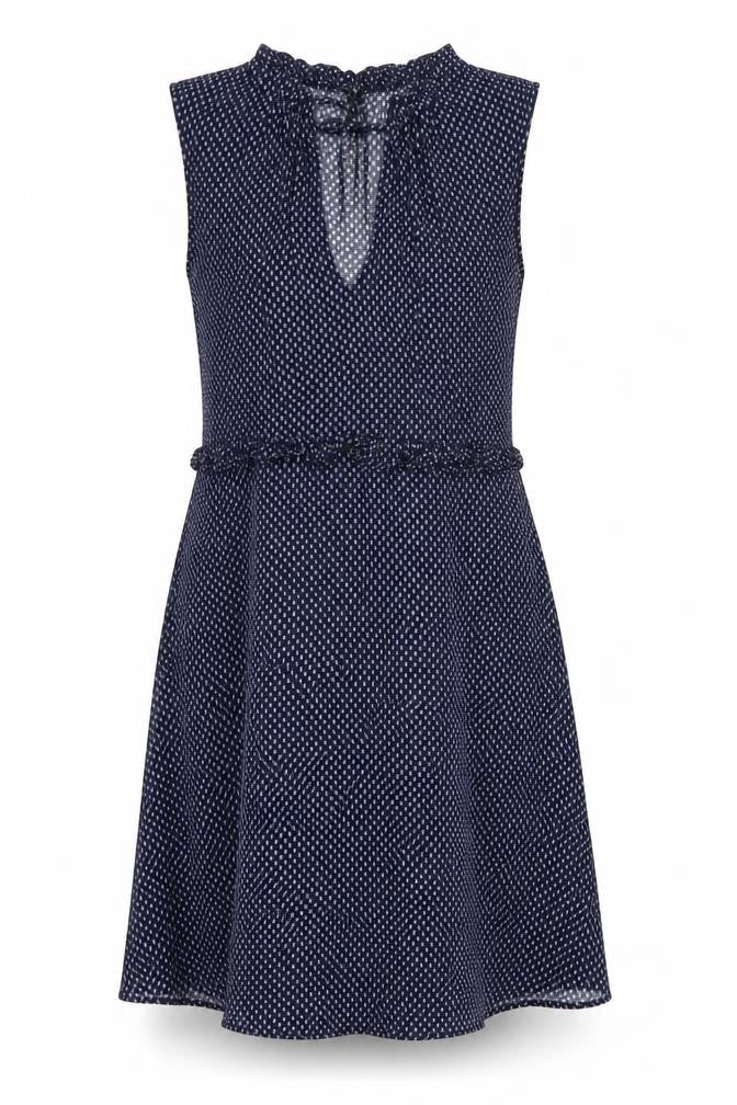 H&M Womens Blue Geometric Viscose A-Line Size 12 Mock Neck Tie
