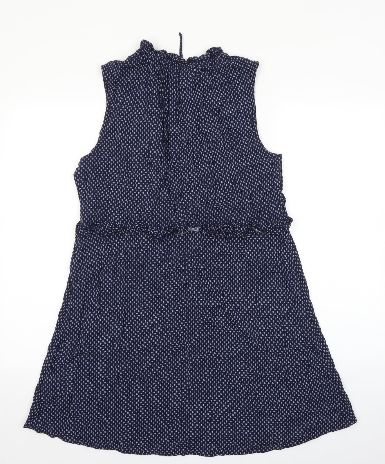 H&M Womens Blue Geometric Viscose A-Line Size 12 Mock Neck Tie