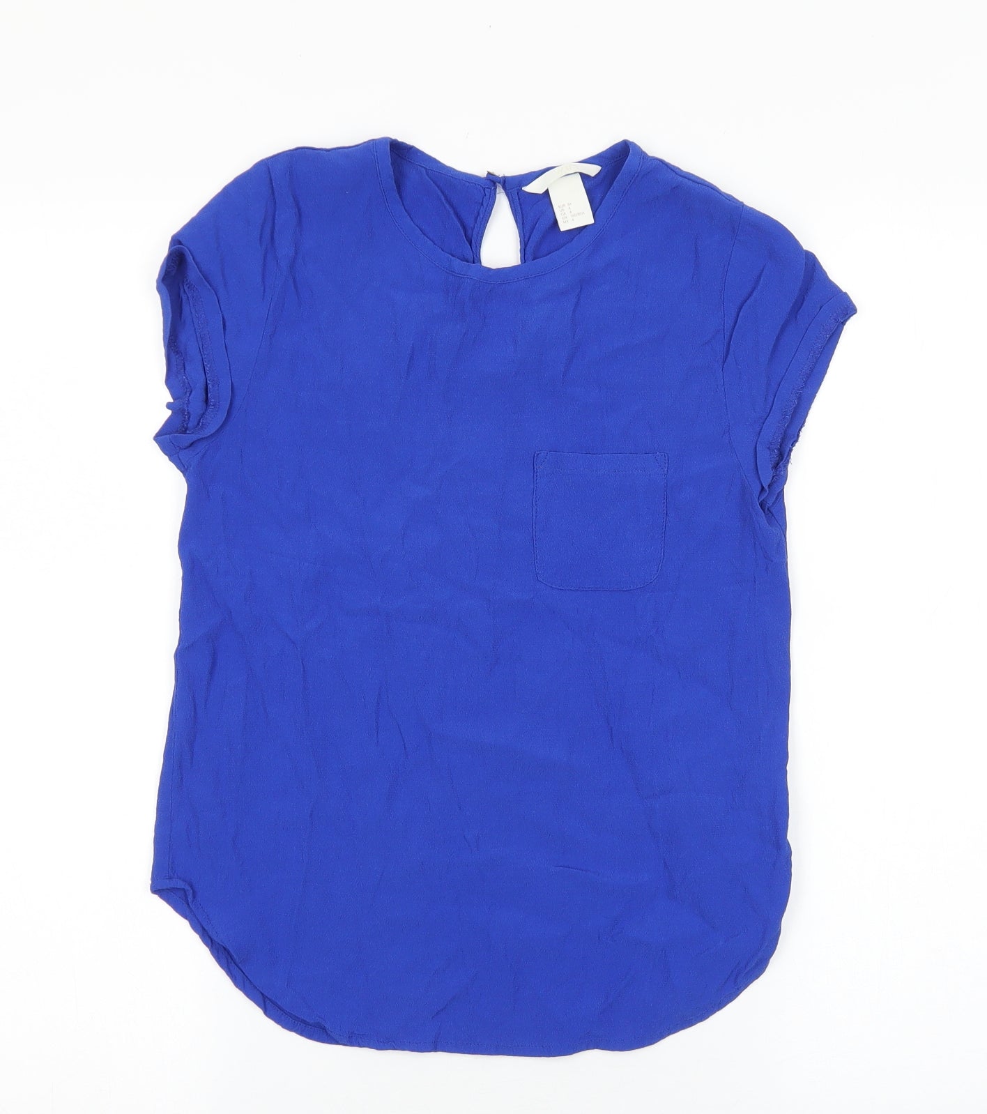 H&M Womens Blue Viscose Basic T-Shirt Size 4 Round Neck