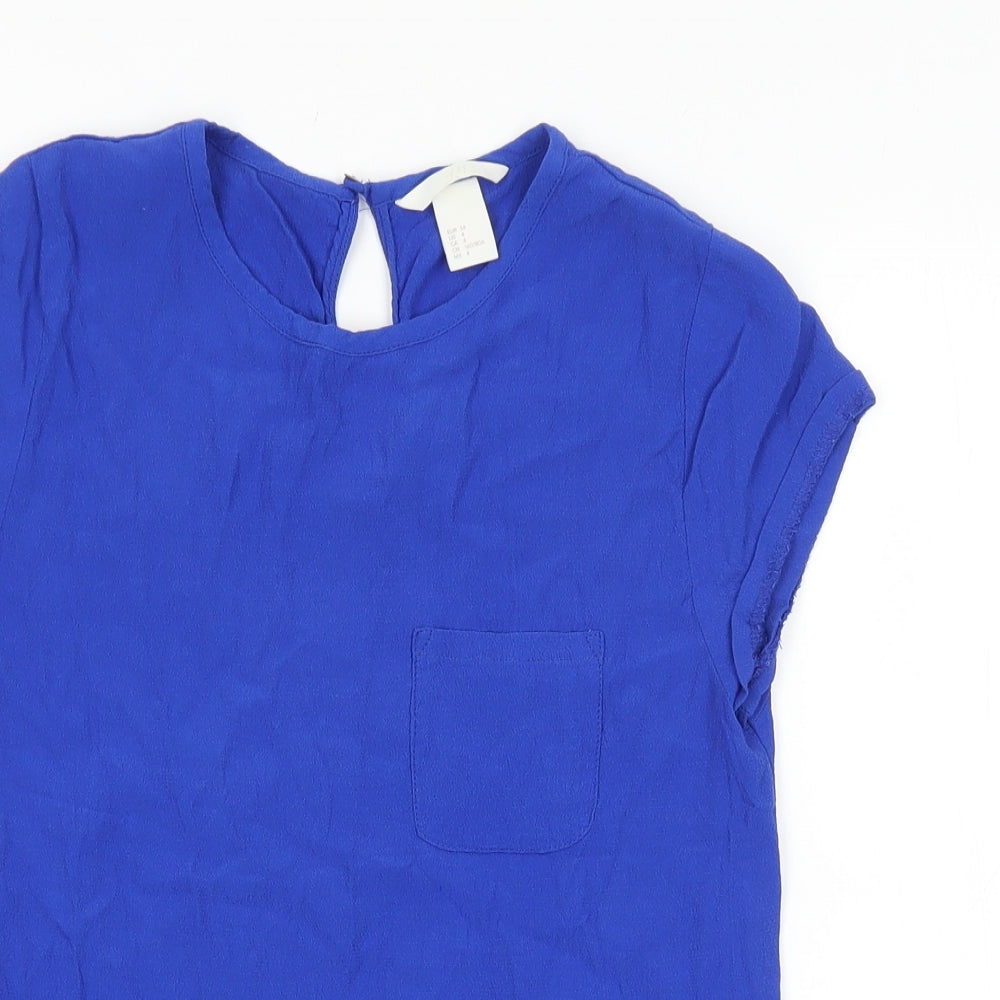 H&M Womens Blue Viscose Basic T-Shirt Size 4 Round Neck
