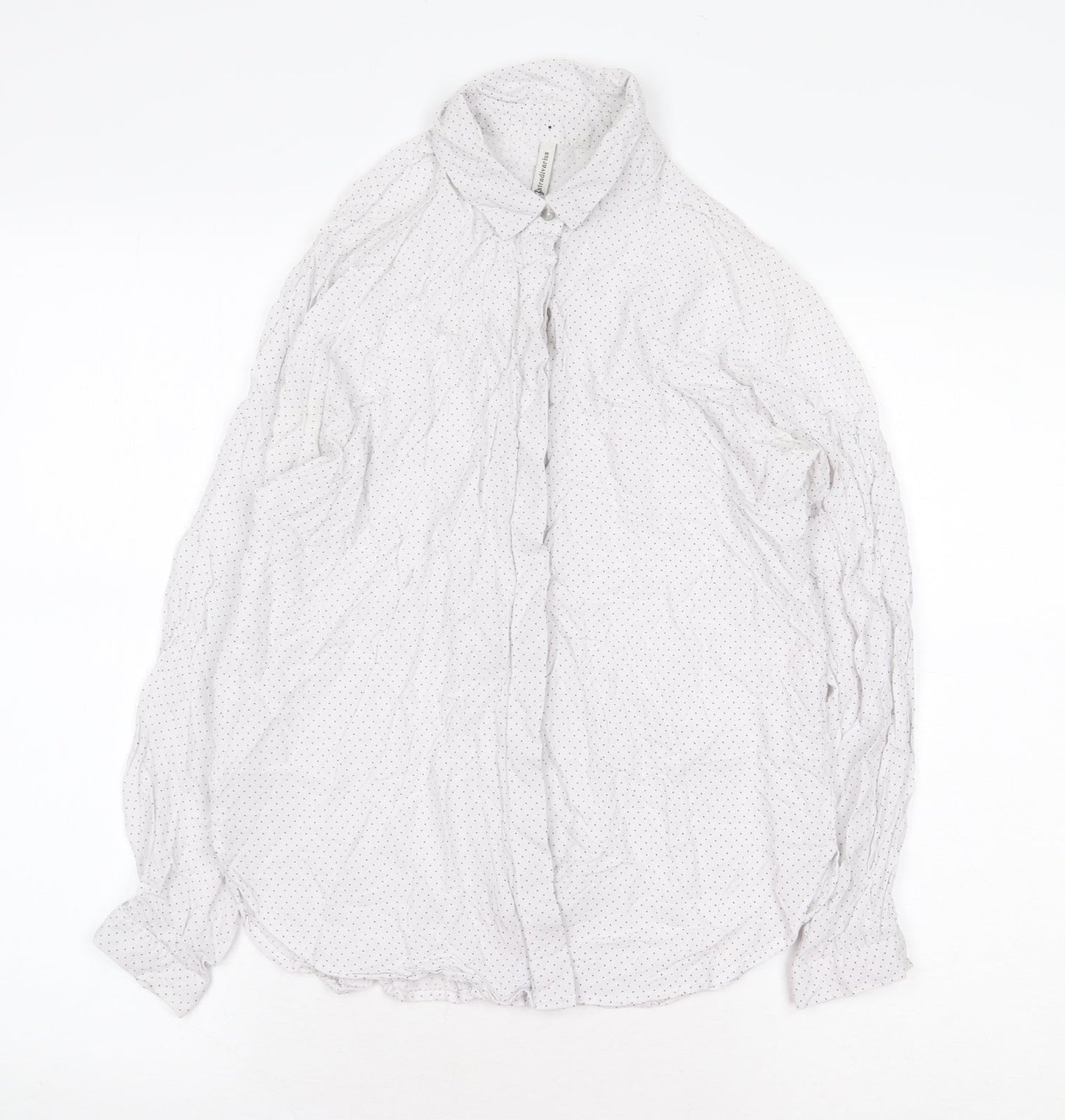 Stradivarius Womens White Polka Dot Polyester Basic Blouse Size S Collared