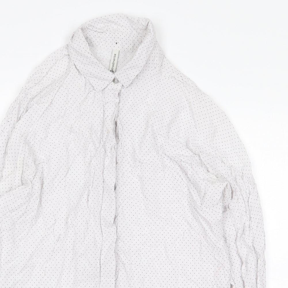 Stradivarius Womens White Polka Dot Polyester Basic Blouse Size S Collared
