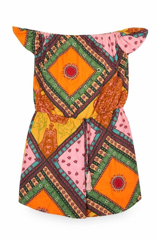 Womens Multicoloured Geometric Polyester Playsuit One-Piece Size S Pullover