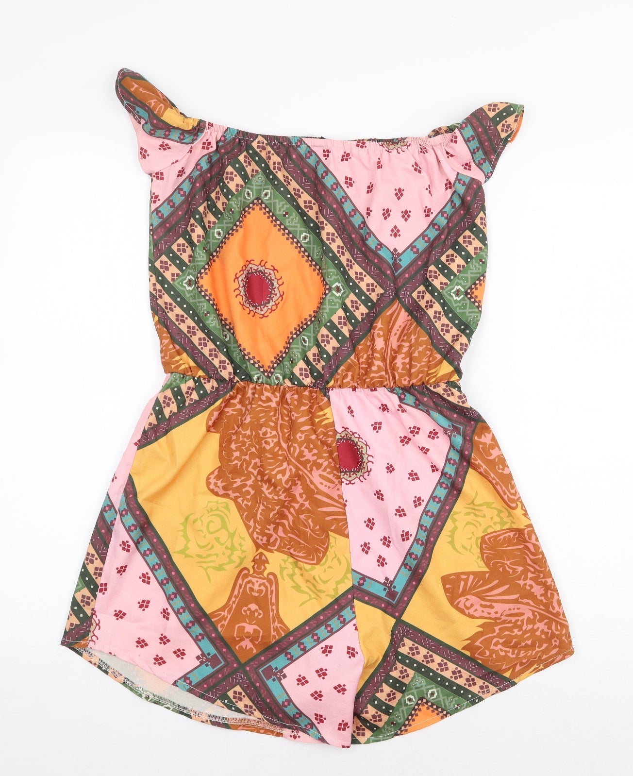 Preworn Womens Multicoloured Geometric Polyester Playsuit One-Piece Size S Pullover