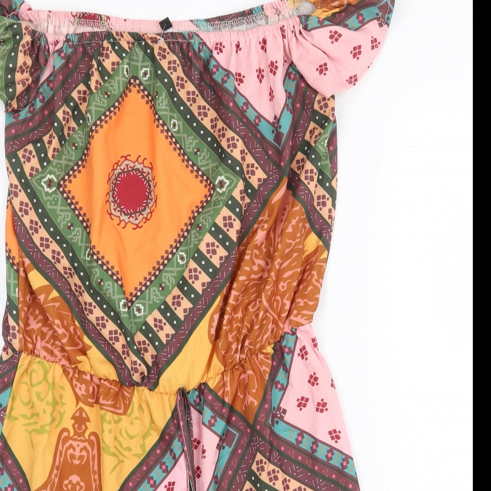 Preworn Womens Multicoloured Geometric Polyester Playsuit One-Piece Size S Pullover
