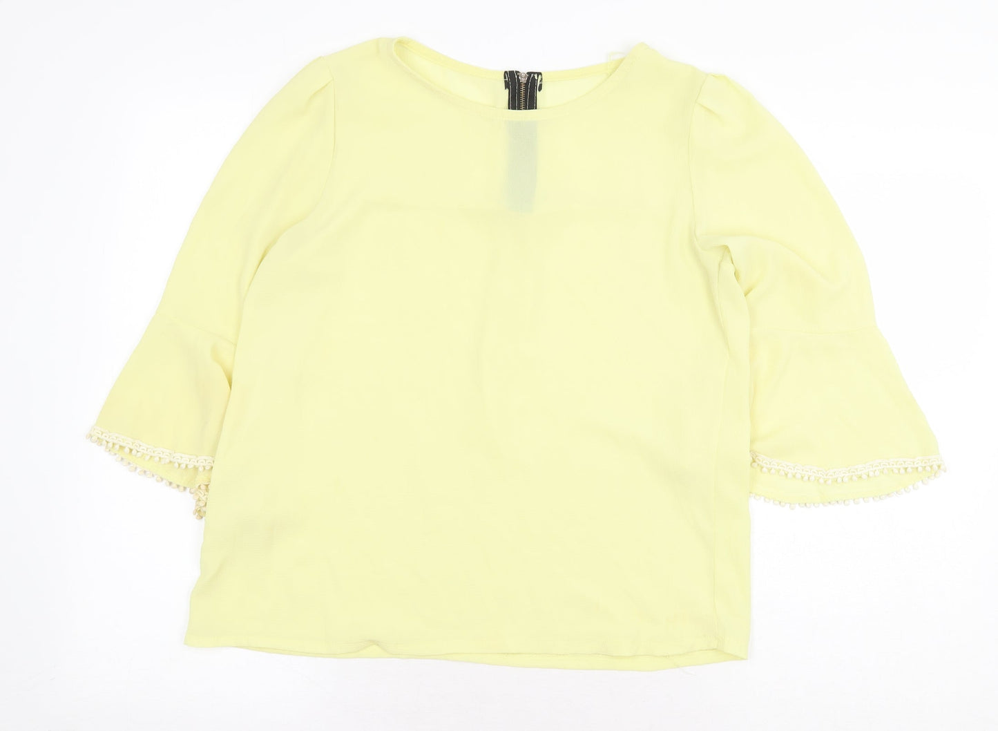 Preworn Womens Yellow Polyester Basic Blouse Size M Round Neck