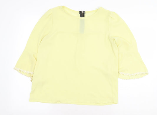 Preworn Womens Yellow Polyester Basic Blouse Size M Round Neck