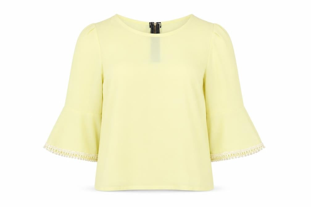 Preworn Womens Yellow Polyester Basic Blouse Size M Round Neck