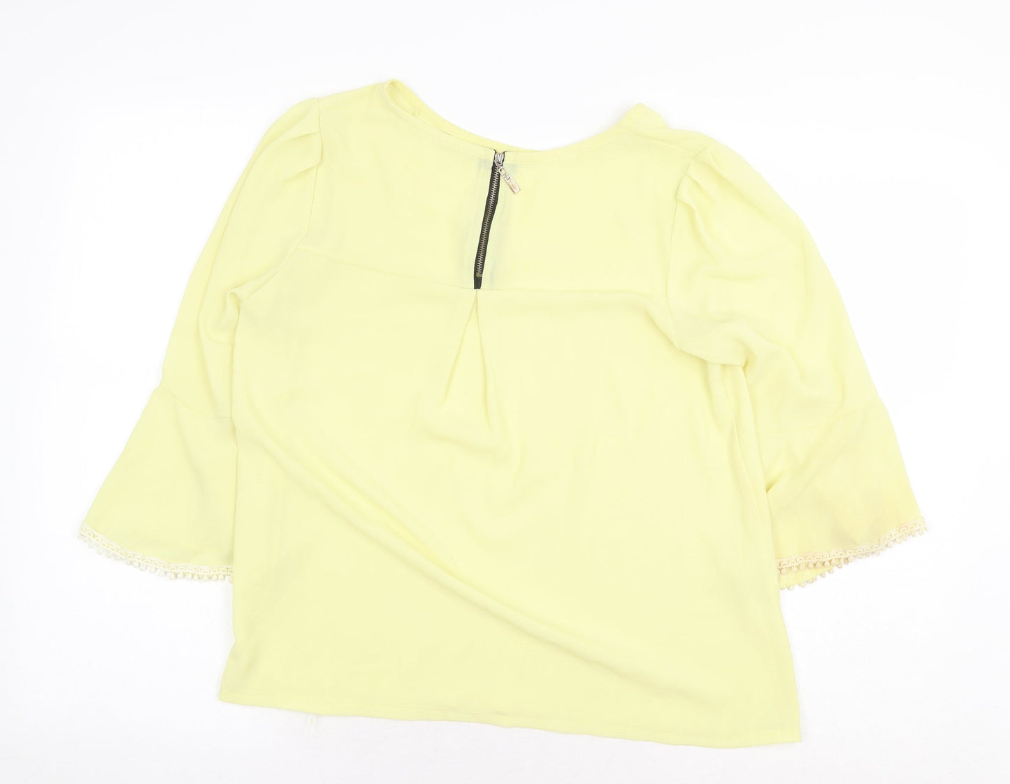 Preworn Womens Yellow Polyester Basic Blouse Size M Round Neck