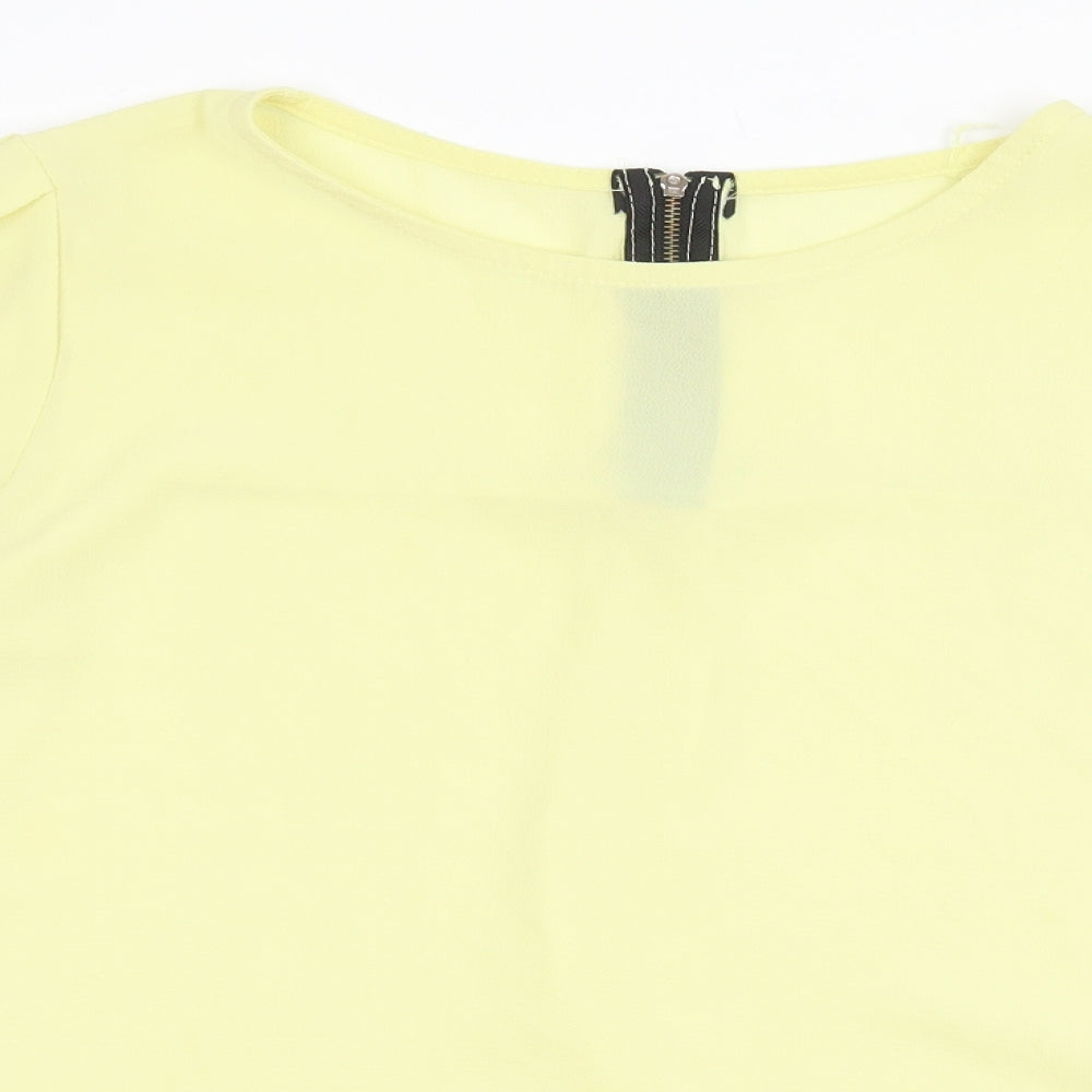 Preworn Womens Yellow Polyester Basic Blouse Size M Round Neck