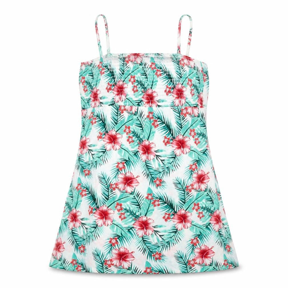B.You Womens Green Floral Polyester Basic Tank Size 2XS Square Neck