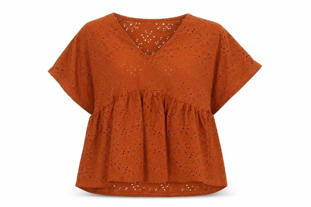 Nanette Lepore Womens Brown Geometric Polyester Basic Blouse Size S V-Neck