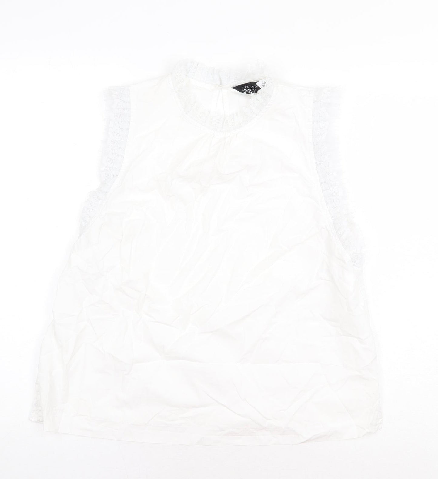 New Look Womens White Polyester Basic Blouse Size 14 Round Neck