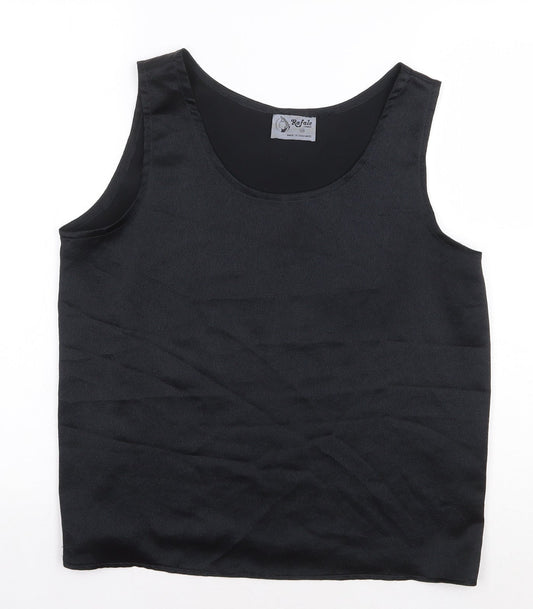 Rafale London Womens Black Polyester Basic Tank Size 10 Scoop Neck