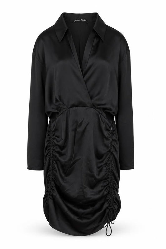 Zara Knit Womens Black Polyester Shirt Dress Size S Collared Zip