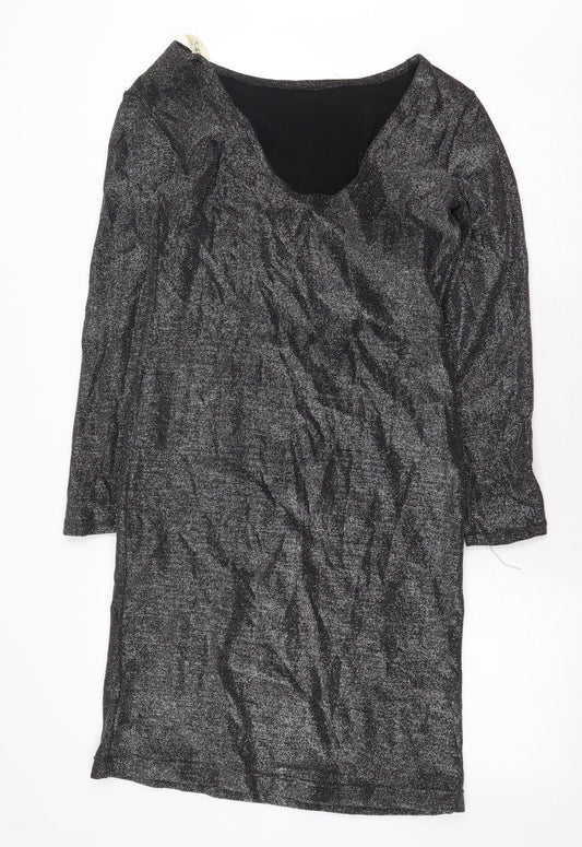 Preworn Womens Silver Nylon Shift Size 16 Scoop Neck Pullover