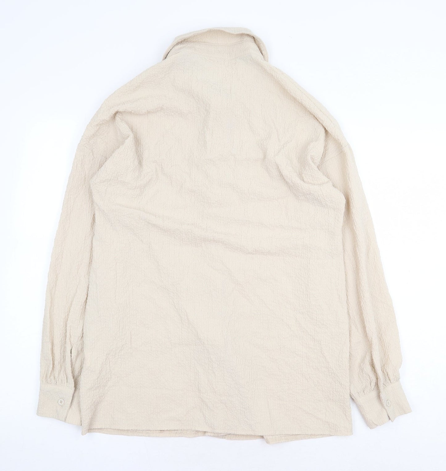 PRETTYLITTLETHING Womens Beige Polyester Basic Button-Up Size 8 Collared