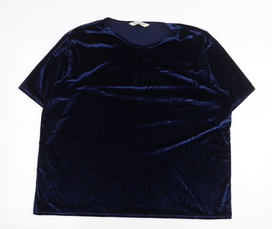 Isabelle Womens Blue Geometric Polyester Basic T-Shirt Size 20 Round Neck