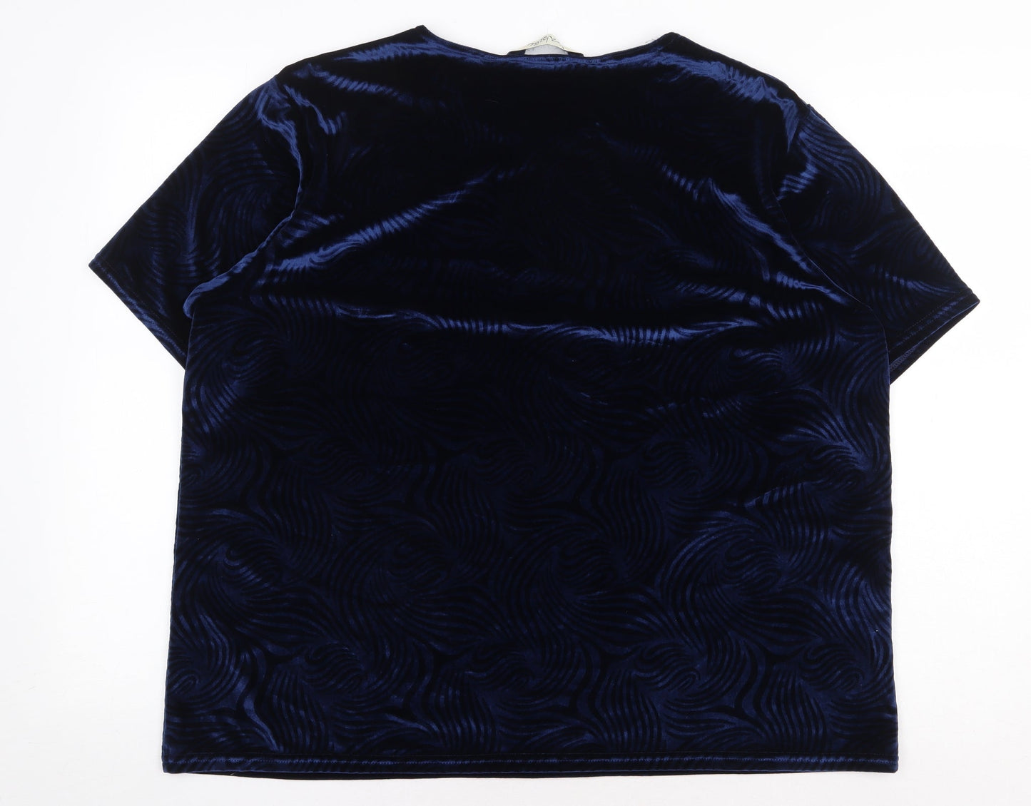 Isabelle Womens Blue Geometric Polyester Basic T-Shirt Size 20 Round Neck