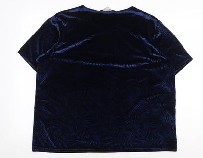 Isabelle Womens Blue Geometric Polyester Basic T-Shirt Size 20 Round Neck