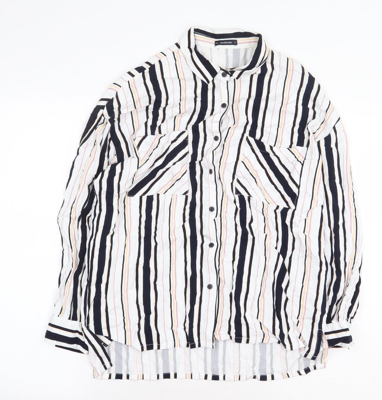 Medicine Womens White Striped Viscose Basic Button-Up Size S V-Neck