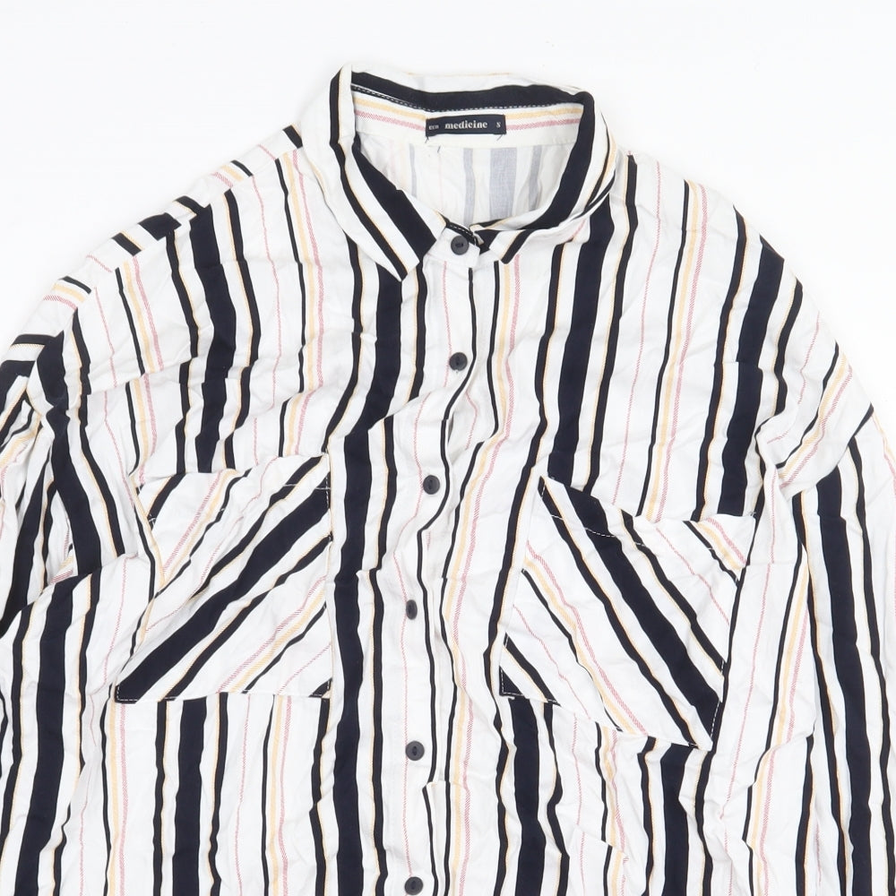 Medicine Womens White Striped Viscose Basic Button-Up Size S V-Neck