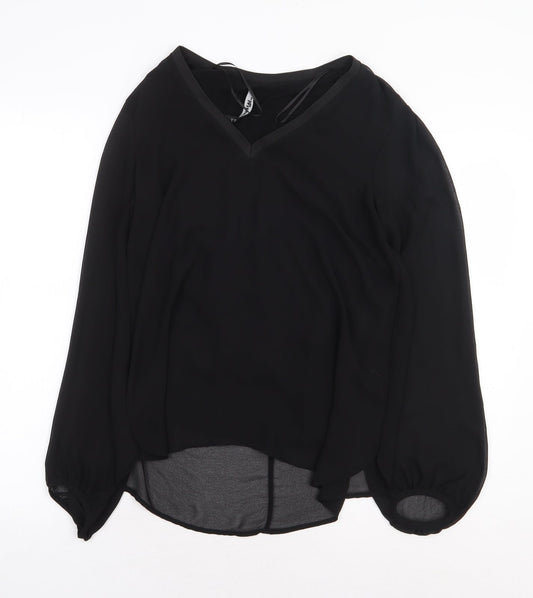 Zara Womens Black Polyester Basic Blouse Size M V-Neck