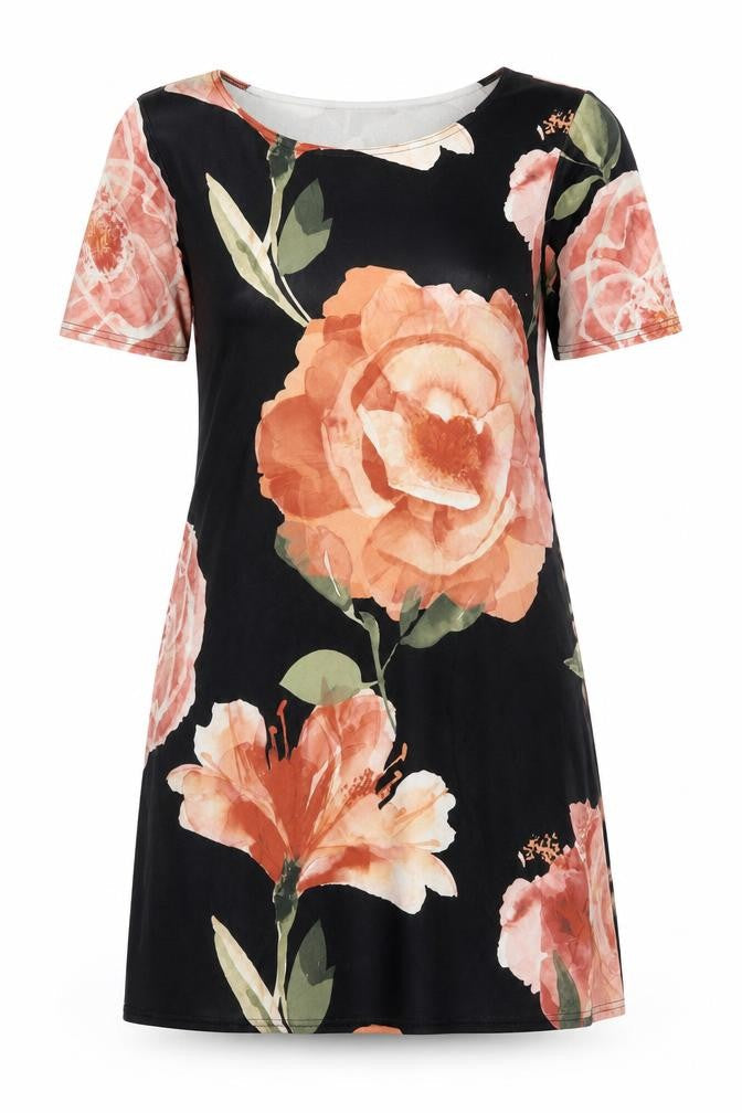 Boohoo Womens Black Floral Polyester A-Line Size 12 Round Neck Pullover
