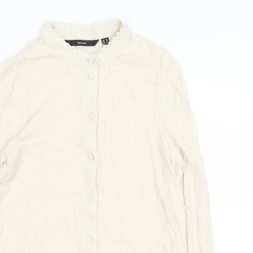Vera Moda Womens Beige Viscose Basic Button-Up Size XS Round Neck