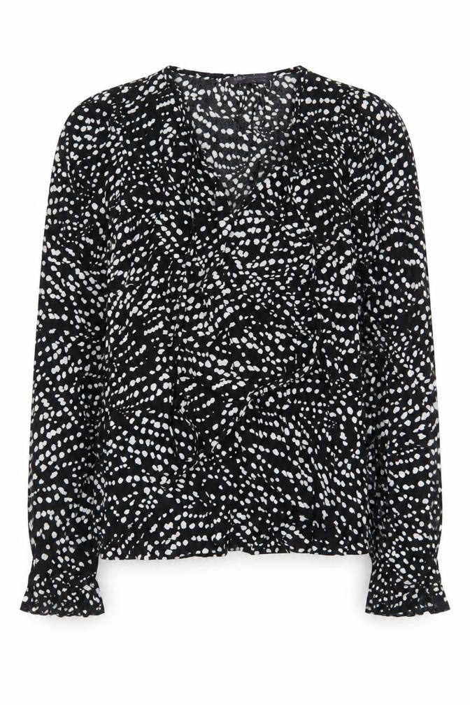 Marks & Spencer Womens Black Geometric Viscose Basic Blouse Size 8 V-Neck
