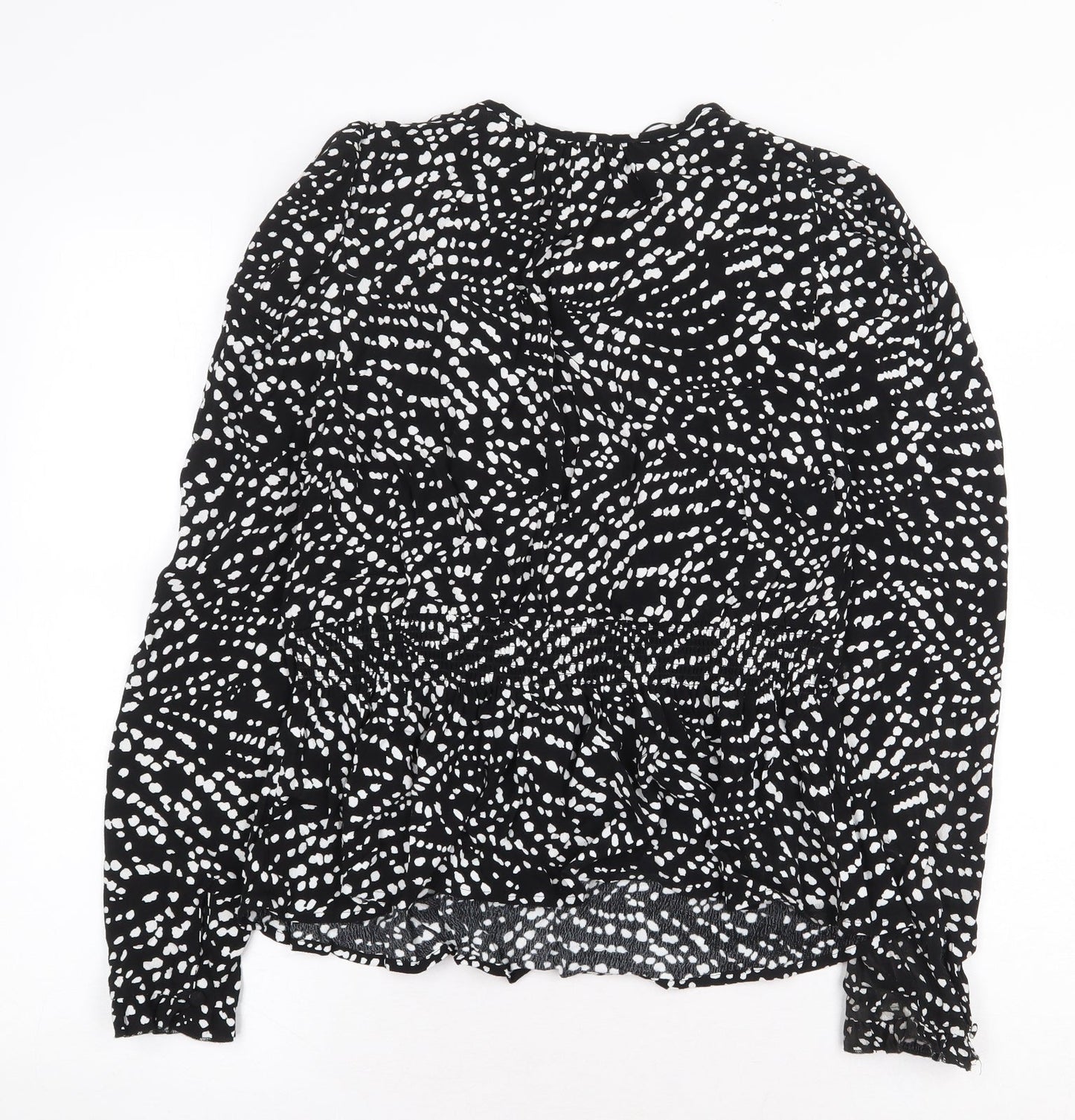 Marks and Spencer Womens Black Geometric Viscose Basic Blouse Size 8 V-Neck