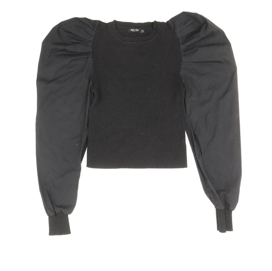 Nasty Gal Womens Black Round Neck Polyester Pullover Jumper Size 10 - Balloon Sleeve