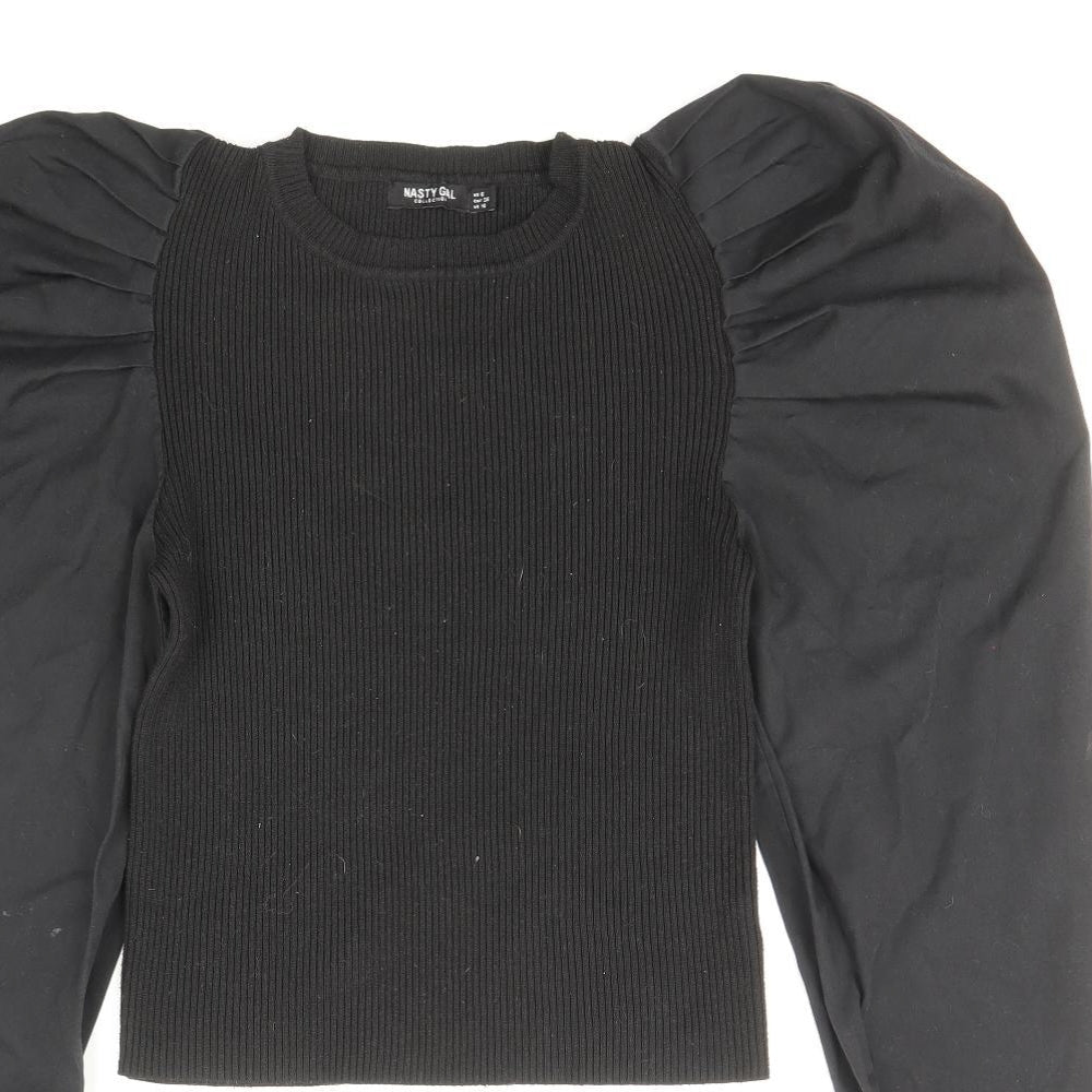 Nasty Gal Womens Black Round Neck Polyester Pullover Jumper Size 10 - Balloon Sleeve