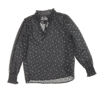 Marks & Spencer Womens Black Geometric Polyester Basic Blouse Size 10 V-Neck
